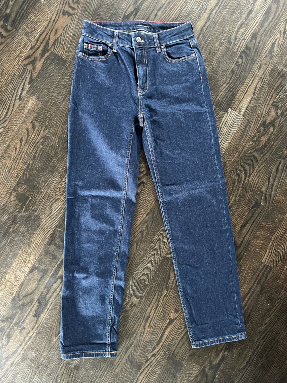 Tommy Hilfiger High Rise Straight Leg Dark Blue Wash Stretch Denim Jeans Size 24